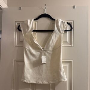 Free People Cream V-Neck Blouse